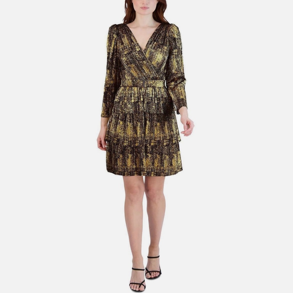 BCBGeneration Woman’s Metallic Gold Black A-Line Cocktail Party Dress 16